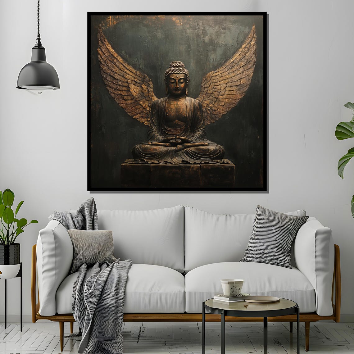 Winged Buddha Statue, Spiritual Zen Wall Art - Image 2