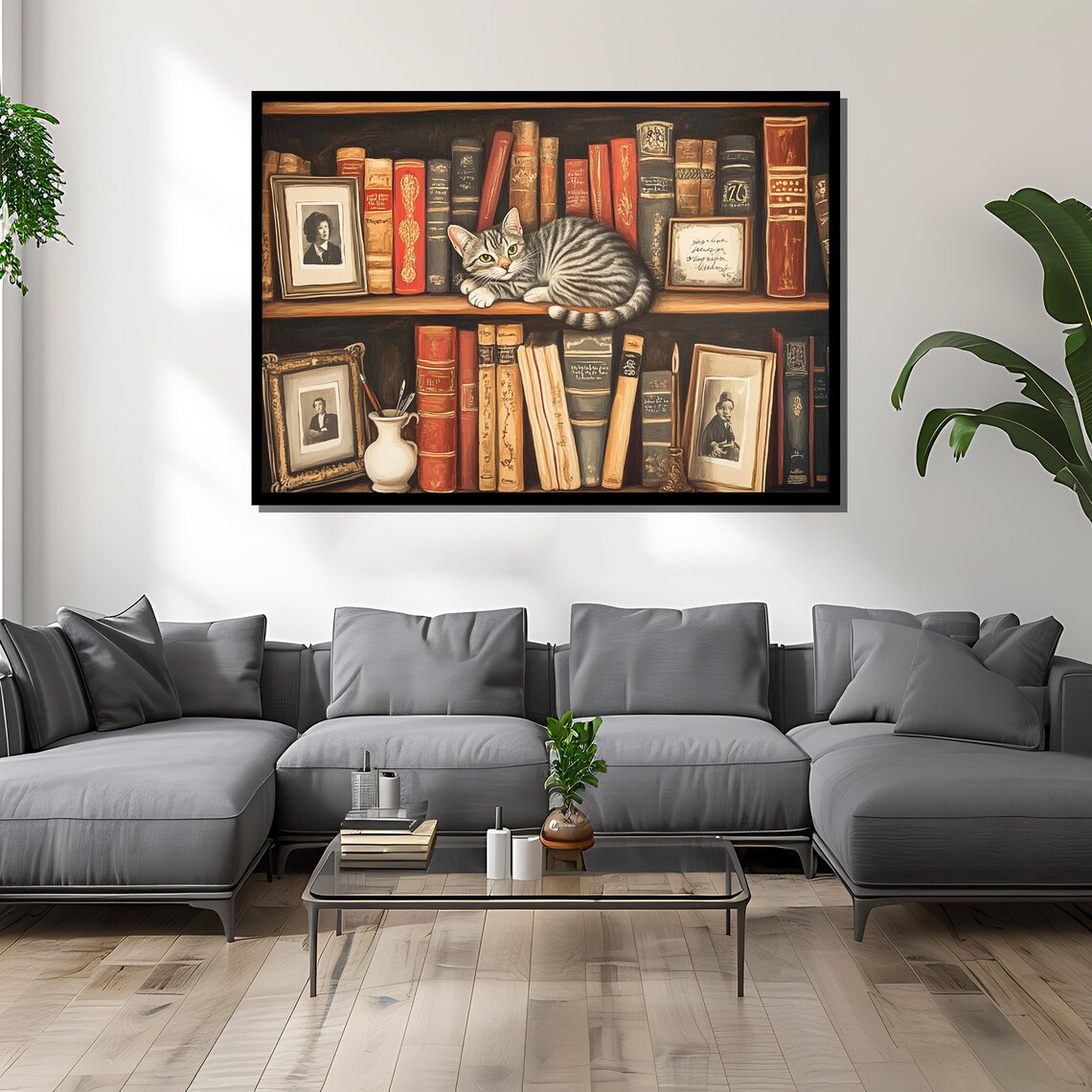 Whimsical Cat On Bookshelf, Cozy Library Poster - Image 2