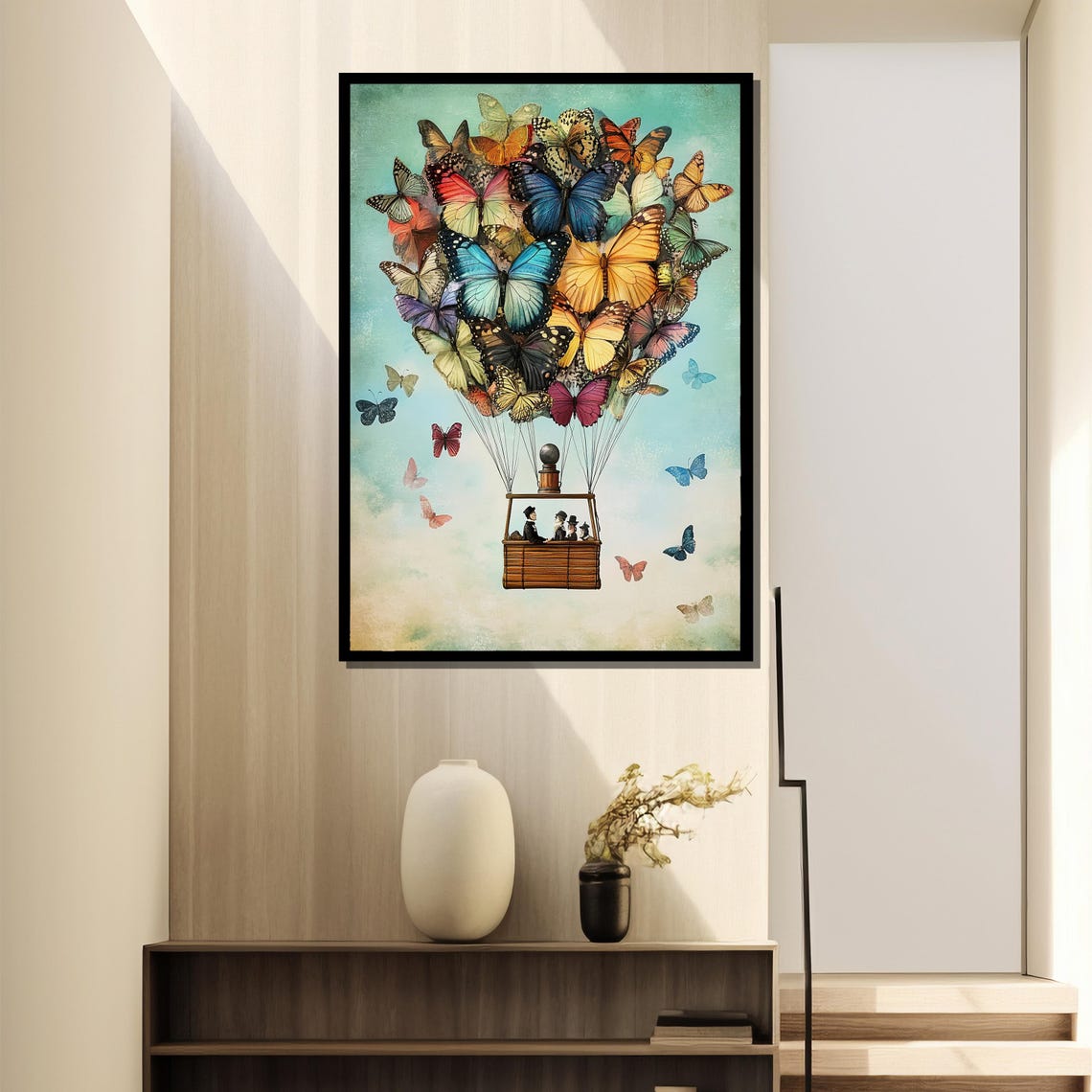 Whimsical Butterfly Balloon Painting, Fantasy Art Gift - Image 2