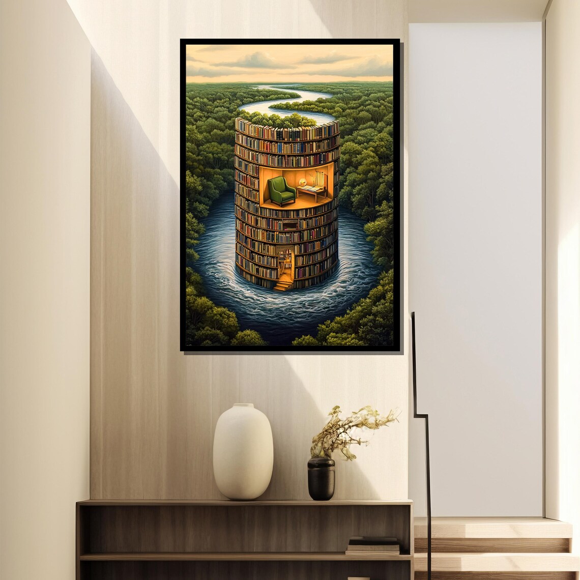 Surreal Book Tower, Library Wall Art - Image 2