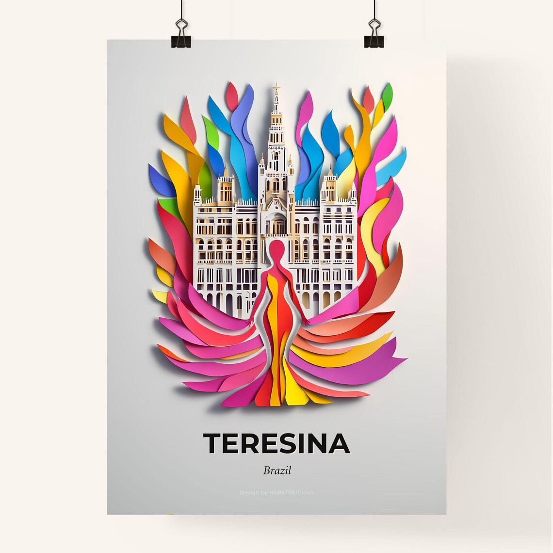 Teresina Brazil Cathedral Rainbow Colorful Paper Cut Art Poster - Image 4