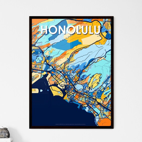 Honolulu Hawaii Vibrant Colorful Geometric Street Grid City Map Art Poster