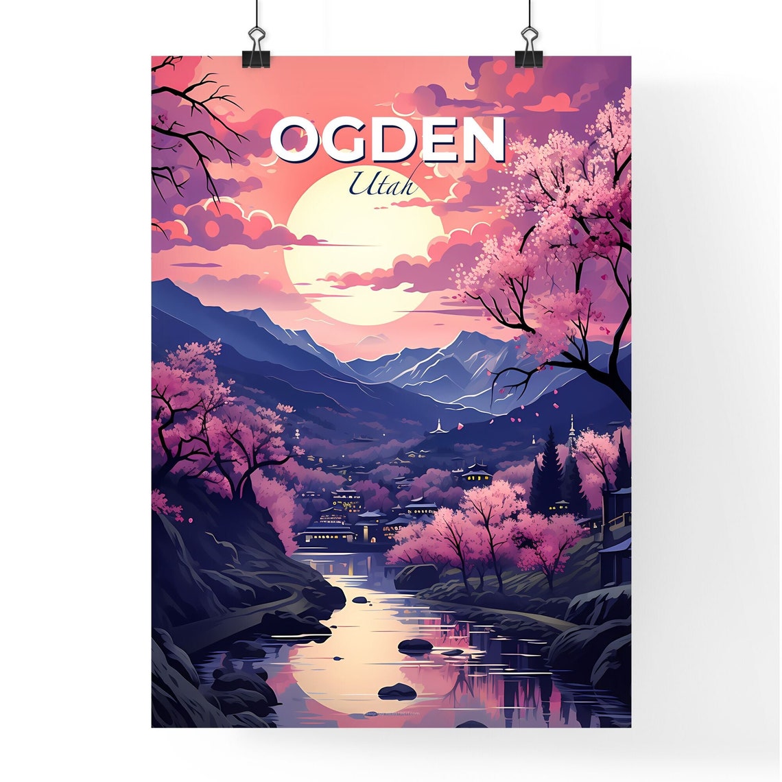 Ogden Utah Cherry Blossom Mountain River Vintage Travel Poster - Image 4