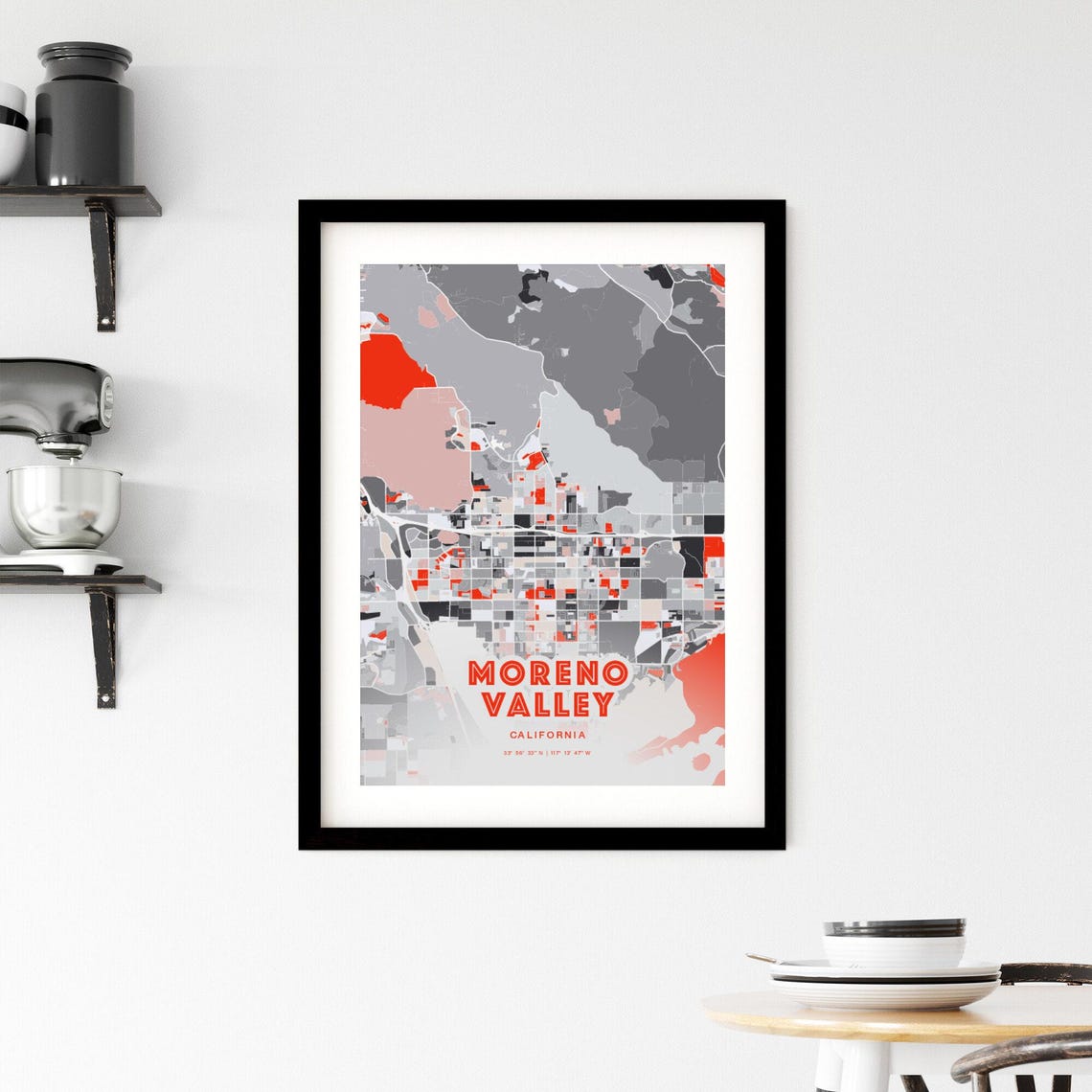 Moreno Valley California Modern Red Expressive City Map Poster - Image 2