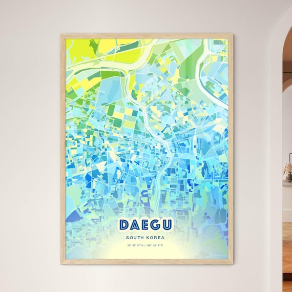 Cool Blue Street Map Art Poster of Daegu South Korea City Decor