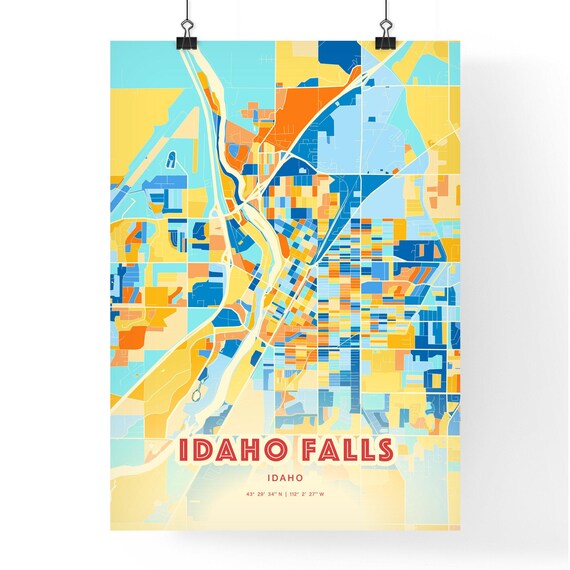 Idaho Falls Idaho Blue Orange City Map Art Home Decor Poster
