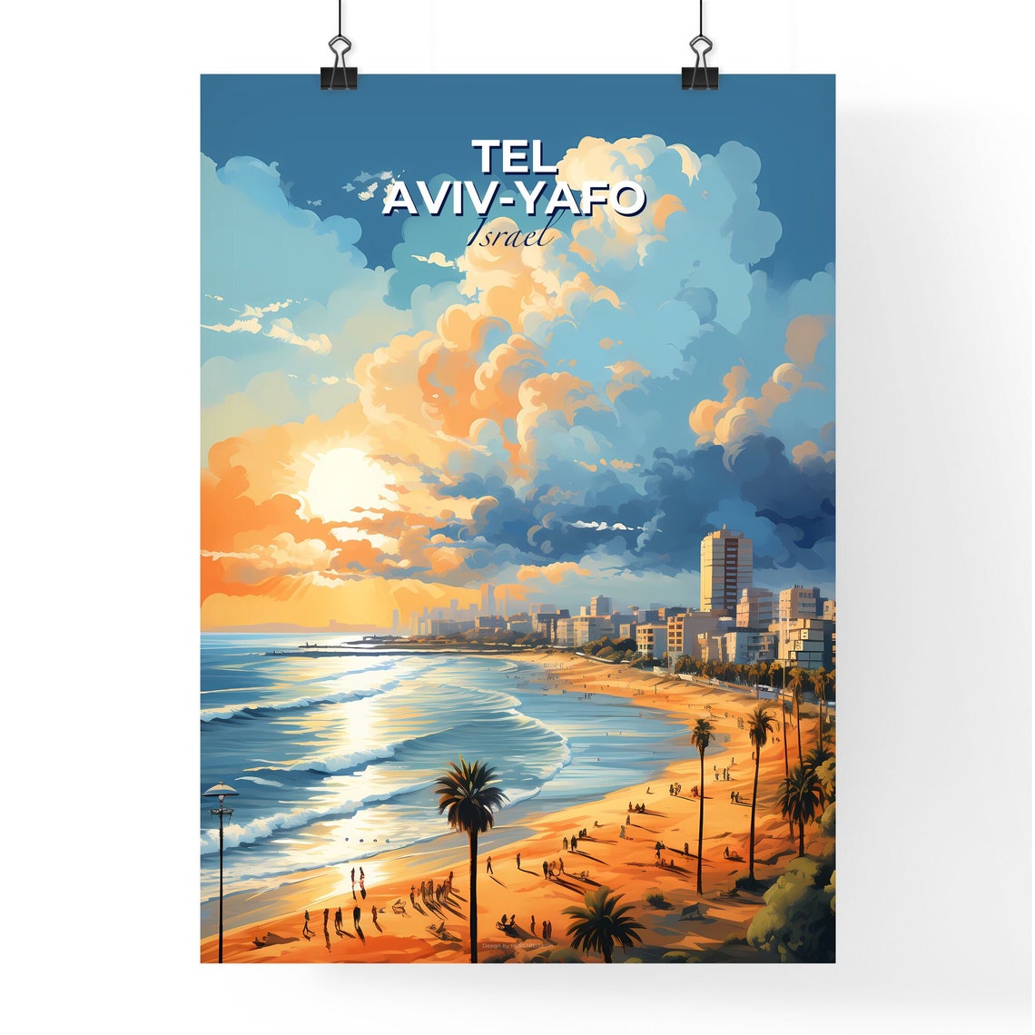 Tel Aviv-Yafo Israel Golden Beach Sunset Skyline Palm Trees Poster - Image 4