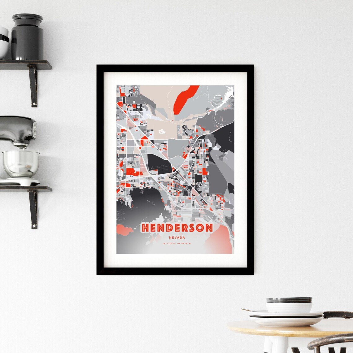 Henderson Nevada Modern Expressive Red Gray City Map Art Poster - Image 2