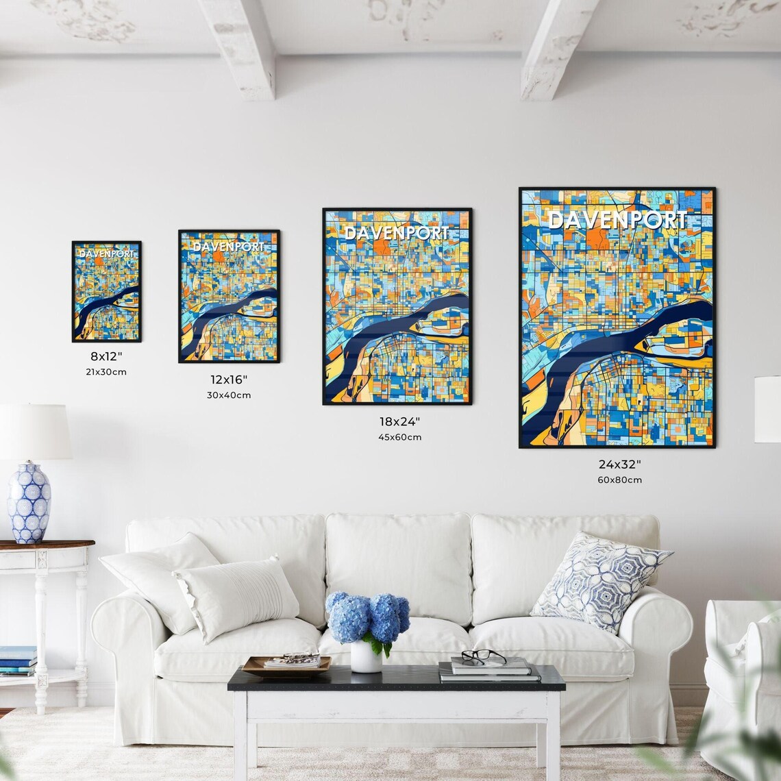 Davenport Vibrant Geometric Mosaic City Street Map Art Poster - Image 3