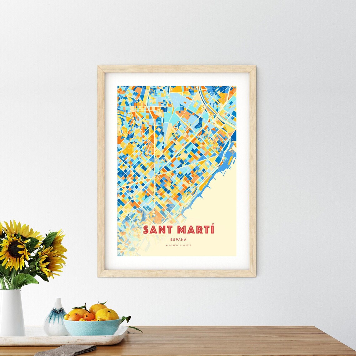 Sant Marti Barcelona District Colorful City Map Retro Art Print - Image 2