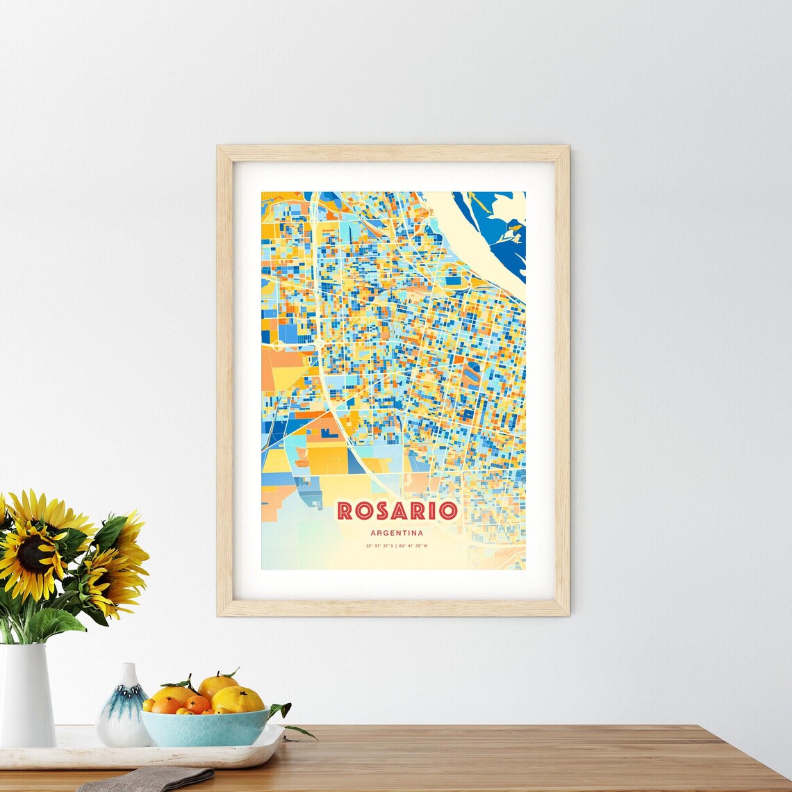 Rosario Argentina City Map Art Poster Blue Orange Street Style - Image 2