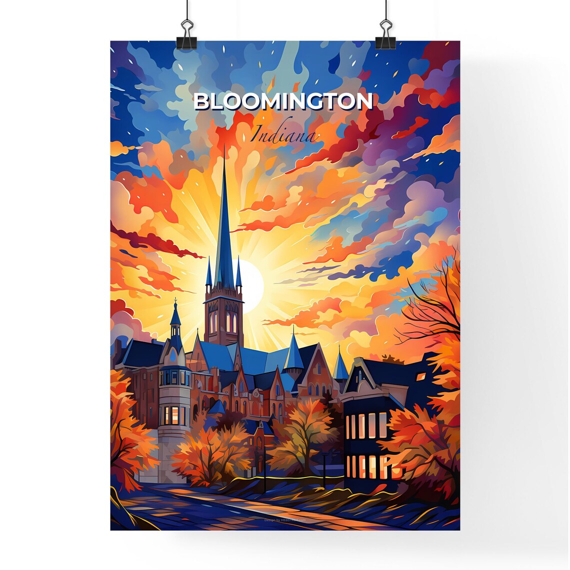 Bloomington Indiana Cathedral Sunset Vibrant Skyline Art Poster - Image 4
