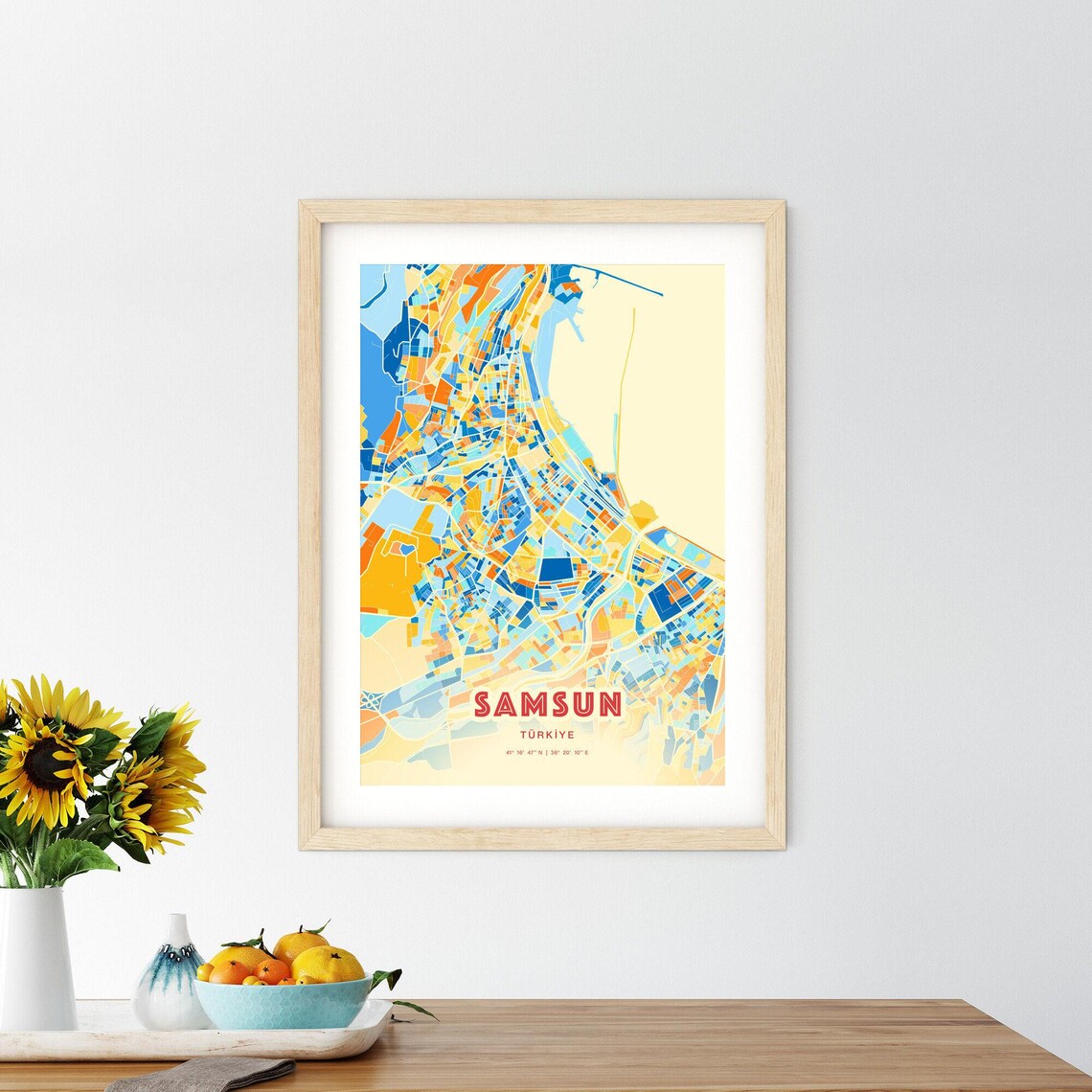 Samsun Turkey Colorful City Map Poster Blue Orange Black Sea Wall Decor - Image 2
