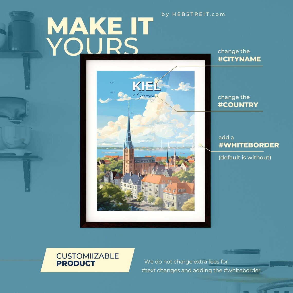 Kiel Germany Harbor Church Spire Sailing Ships Travel Poster - Image 2
