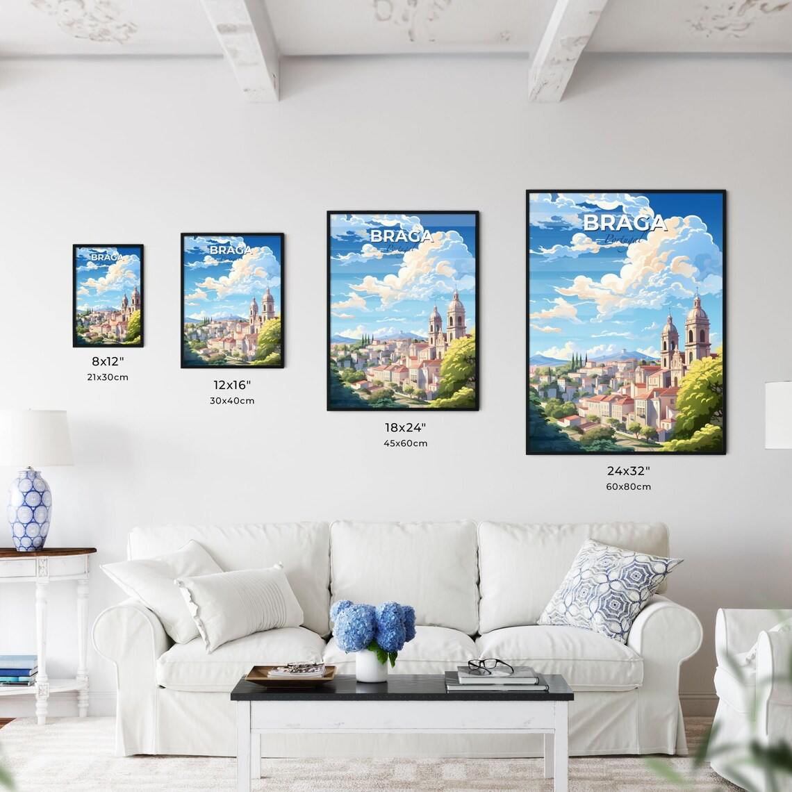 Braga Portugal Skyline Church Towers Illustrated Travel Poster - Image 3