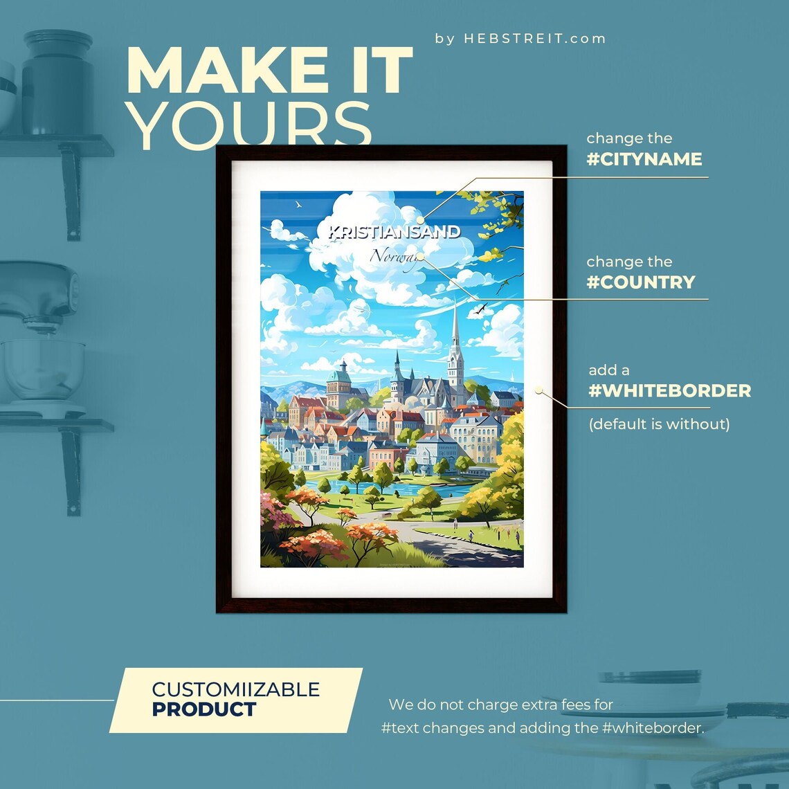 Kristiansand Norway Riverfront Old Town Skyline Travel Poster - Image 2