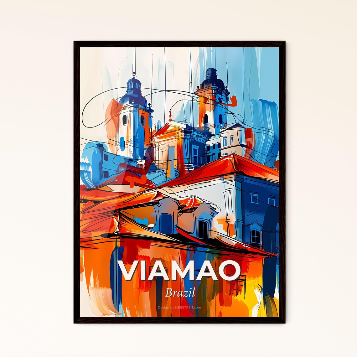 Viamao Brazil Vibrant Watercolor Old Town City Travel Poster