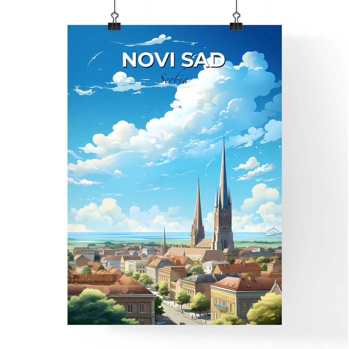 Novi Sad Serbia Cathedral Spires Blue Sky Old Town Travel Poster - Image 4