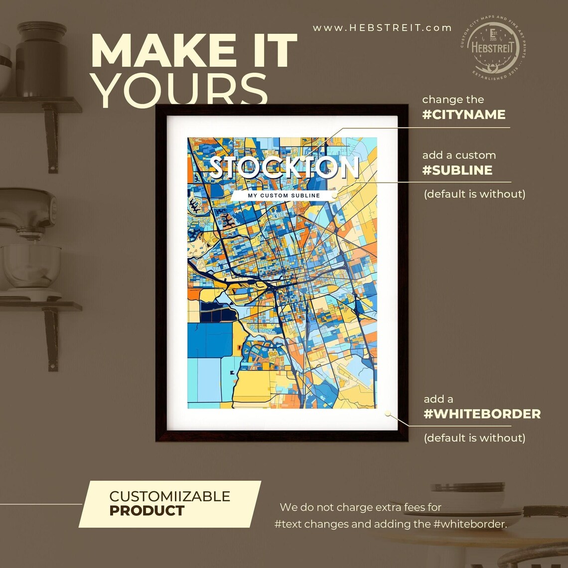 Stockton California City Map Poster Vibrant Modern Home Wall Decor - Image 2
