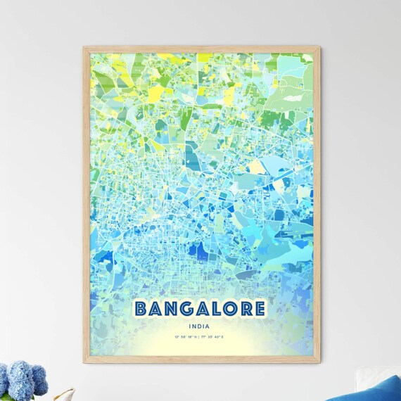 Bangalore India Pastel Blue City Map Art with Coordinates Poster