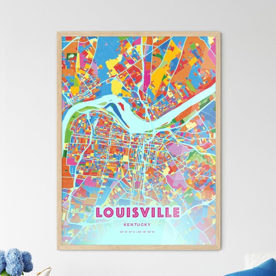 Louisville Kentucky Crazy Colorful Mosaic City Map Art Poster