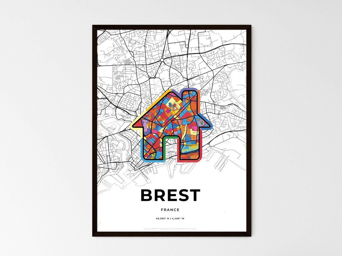 Brest France City Modern Minimalist Heart Street Map Art Poster - Image 3