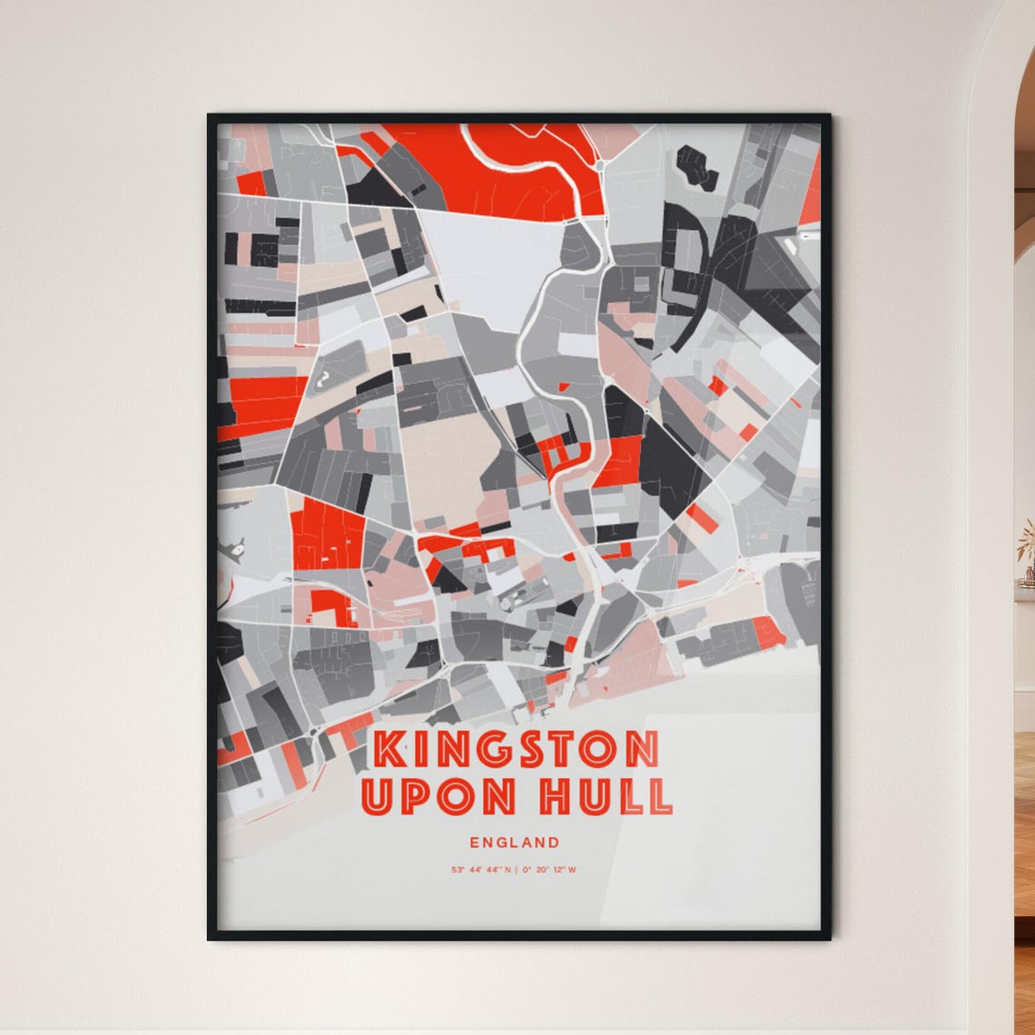 Kingston Upon Hull England Modern Red Expressive City Map Poster