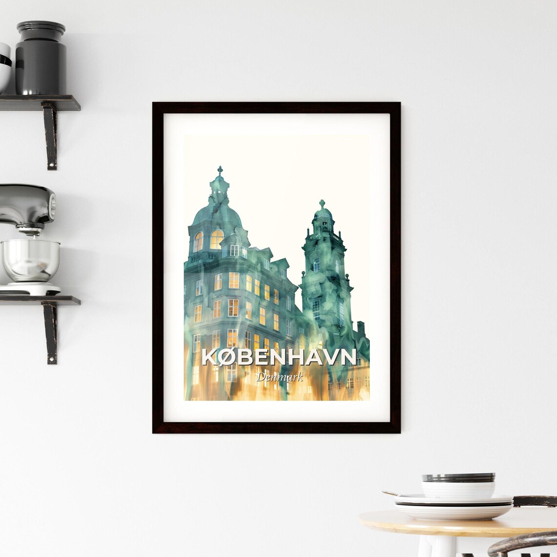 Kobenhavn Denmark Green Watercolor Old Town Architecture Art Poster - Image 2