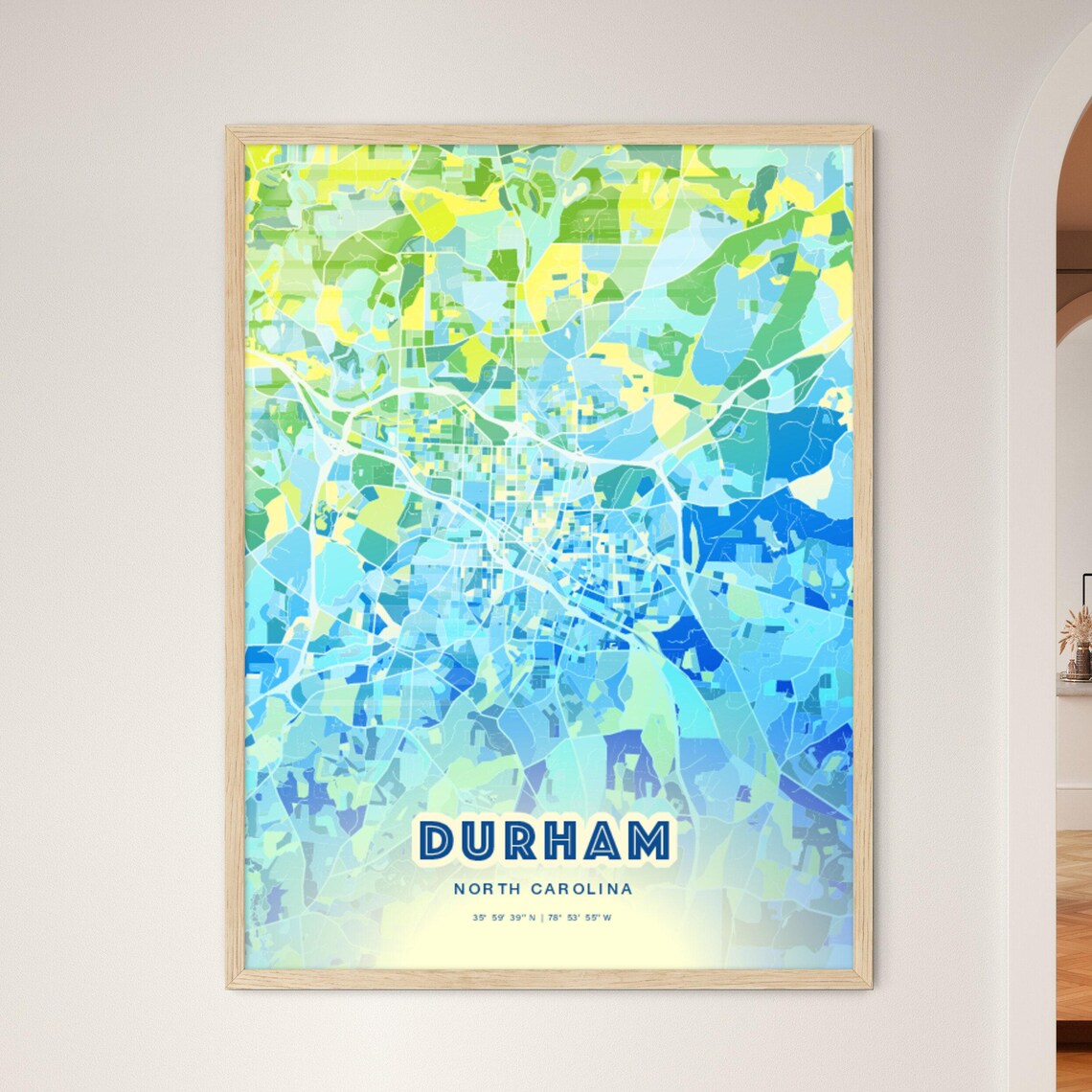 Durham North Carolina Vibrant Abstract Watercolor City Street Map Poster