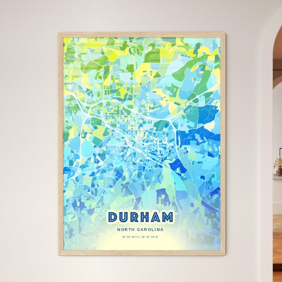 Durham North Carolina Vibrant Abstract Watercolor City Street Map Poster