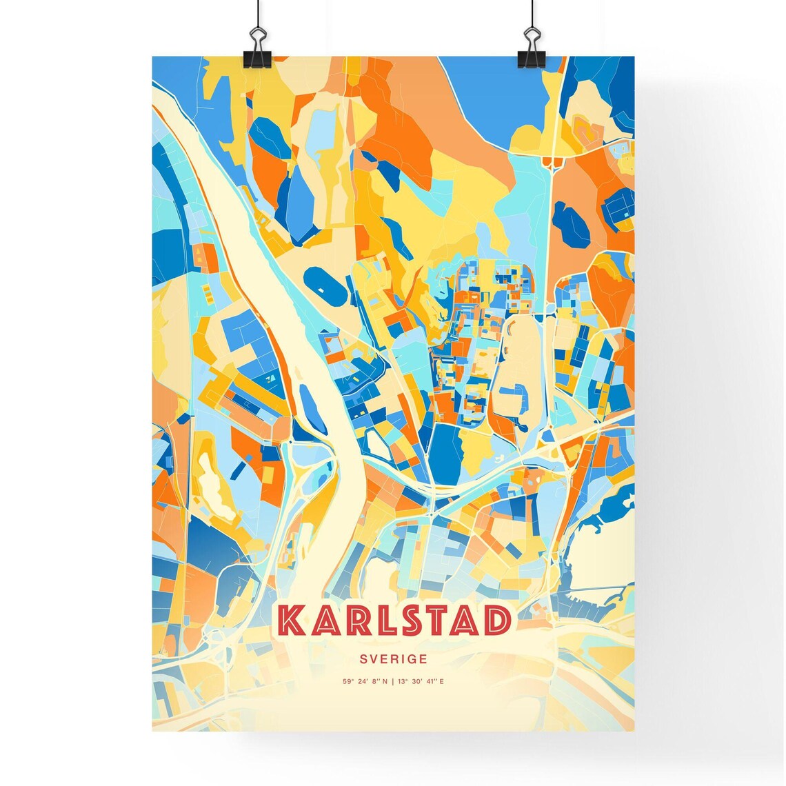 Karlstad Sweden Colorful City Map Poster Blue Orange Scandinavian Decor - Image 3
