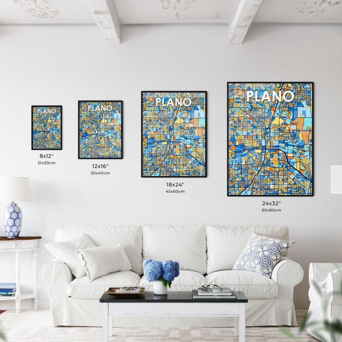 Plano Texas Vibrant Stylized Blue and Orange City Map Poster - Image 3