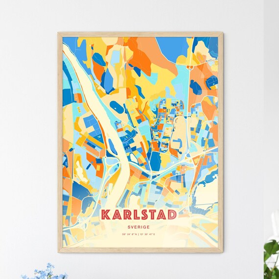 Karlstad Sweden Colorful City Map Poster Blue Orange Scandinavian Decor