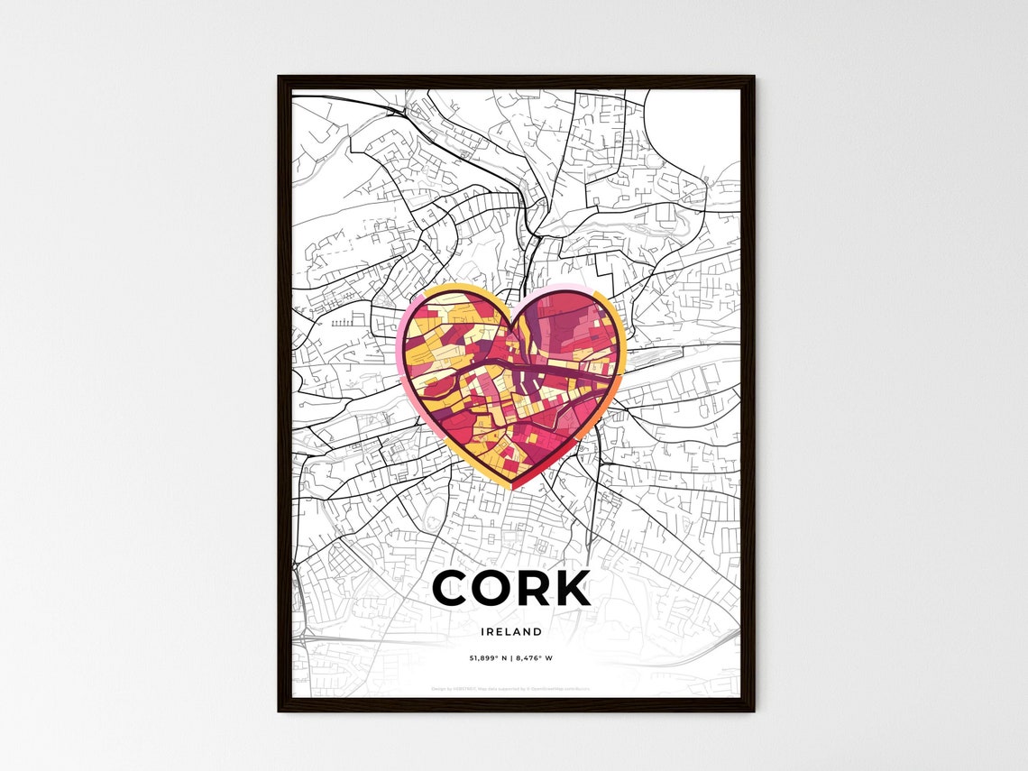 Cork Ireland Where It All Began Heart Map Coordinates Poster