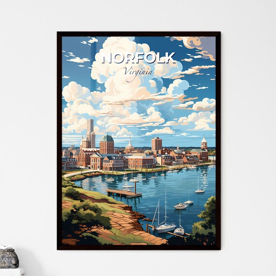 Norfolk Virginia Harbor Marina Brick Downtown Travel Art Poster