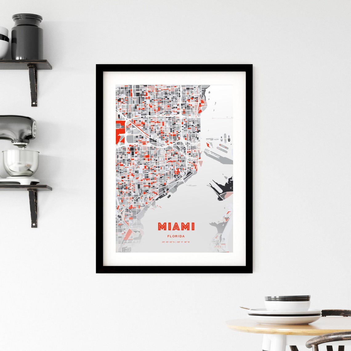 Miami Florida Expressive Bold Red City Street Map Artwork Poster - Image 2
