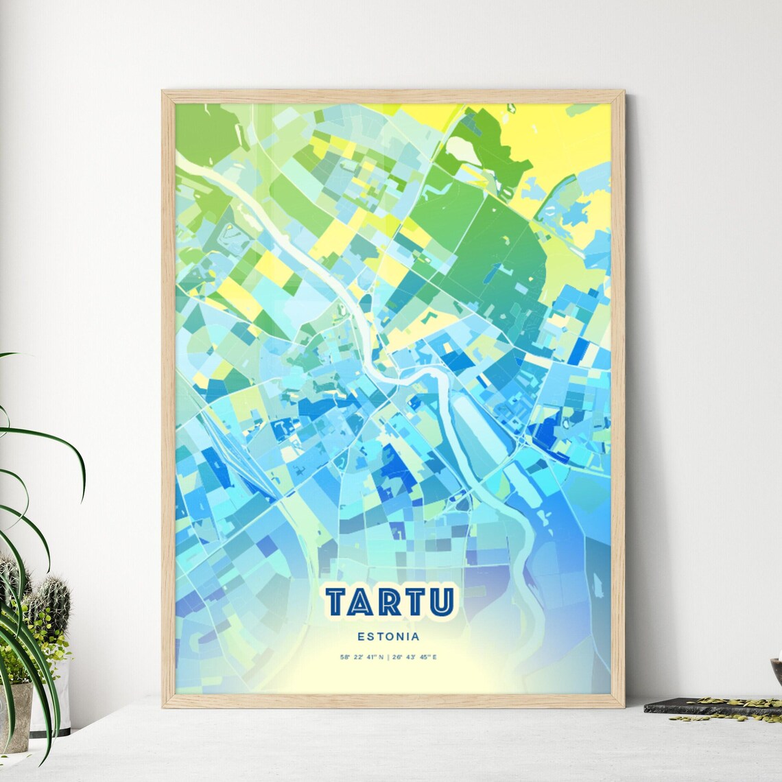 Tartu Estonia Custom Blue Green City Map Art Poster Travel Decor Gift