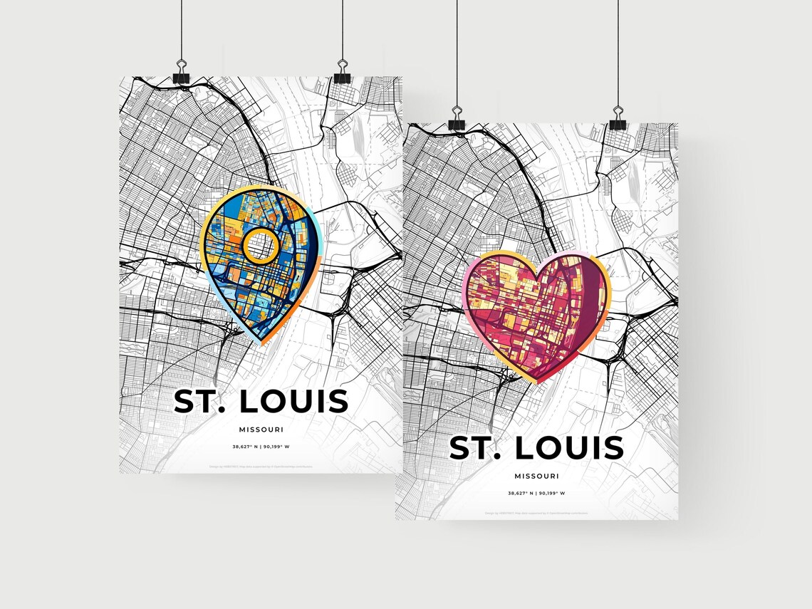 St. Louis Missouri Minimal Map Art With Colorful Heart Icon Poster - Image 2