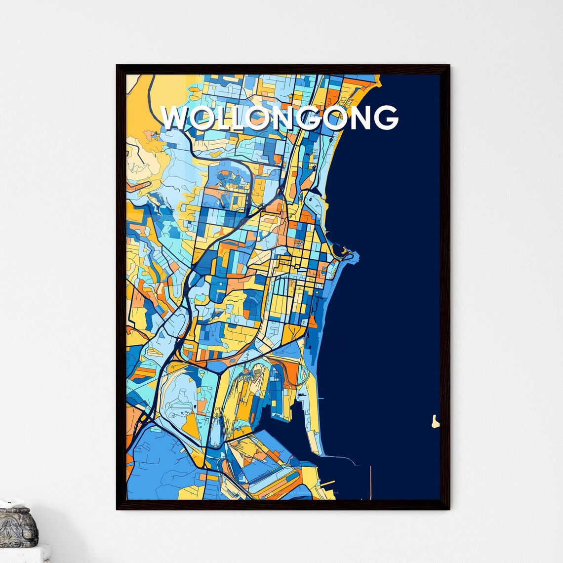 Wollongong Australia Blue Orange City Map Poster Bold Modern Street Grid Art