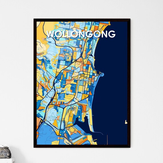 Wollongong Australia Blue Orange City Map Poster Bold Modern Street Grid Art