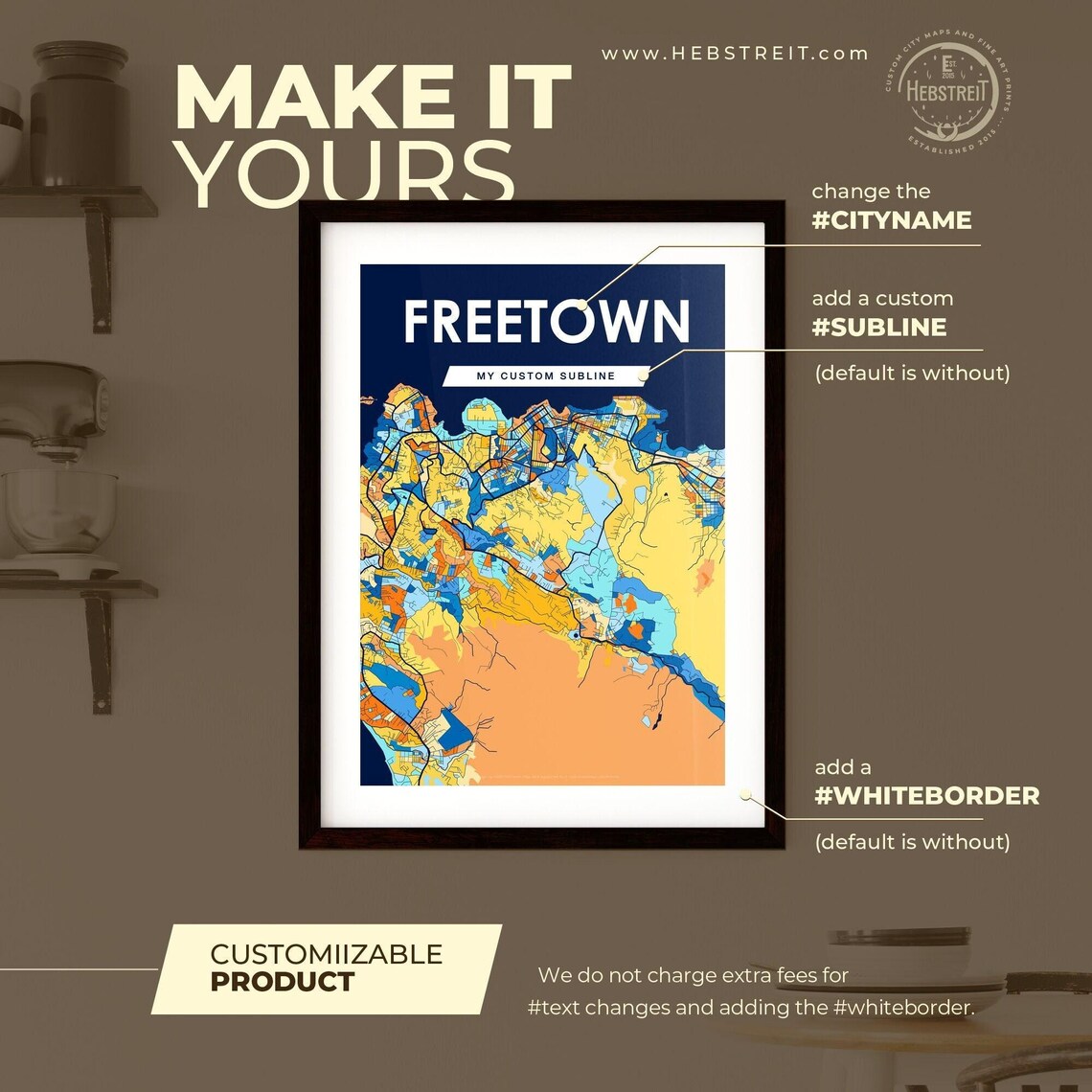 Freetown Sierra Leone Bold Blue Orange City Street Map Art Poster - Image 2