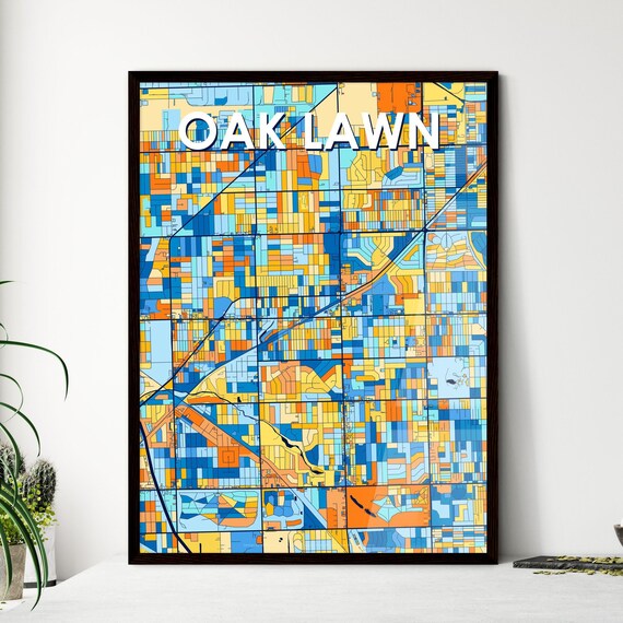 Oak Lawn Vibrant Geometric Mosaic City Street Map Art Poster