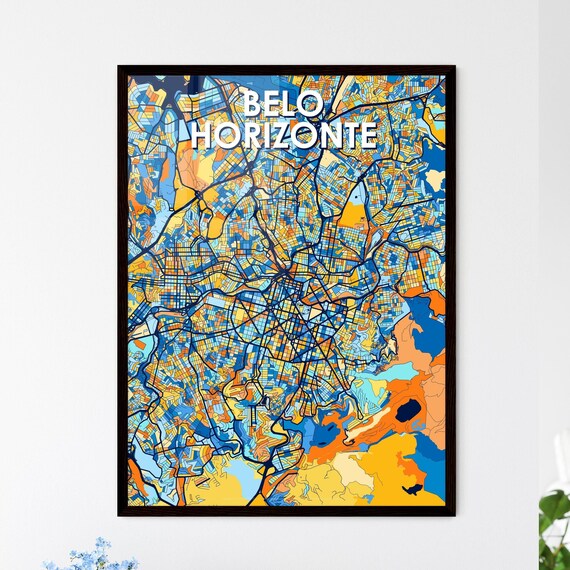 Belo Horizonte Brazil Blue Orange City Map Poster Bold Modern Street Grid Art