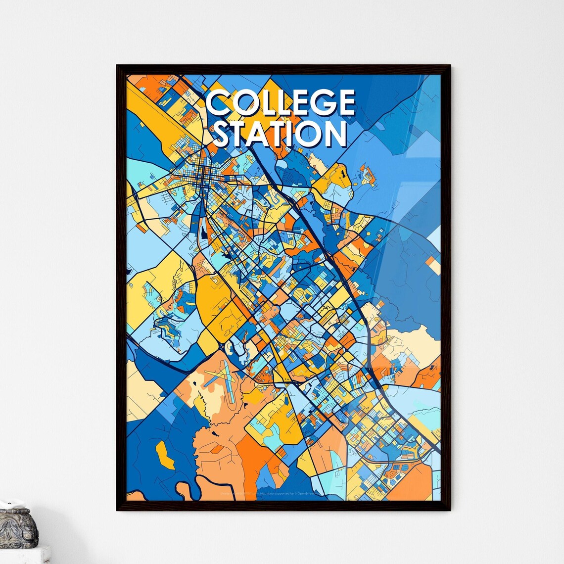 College Station Texas Vibrant Colorful Mosaic City Street Map Art Poster