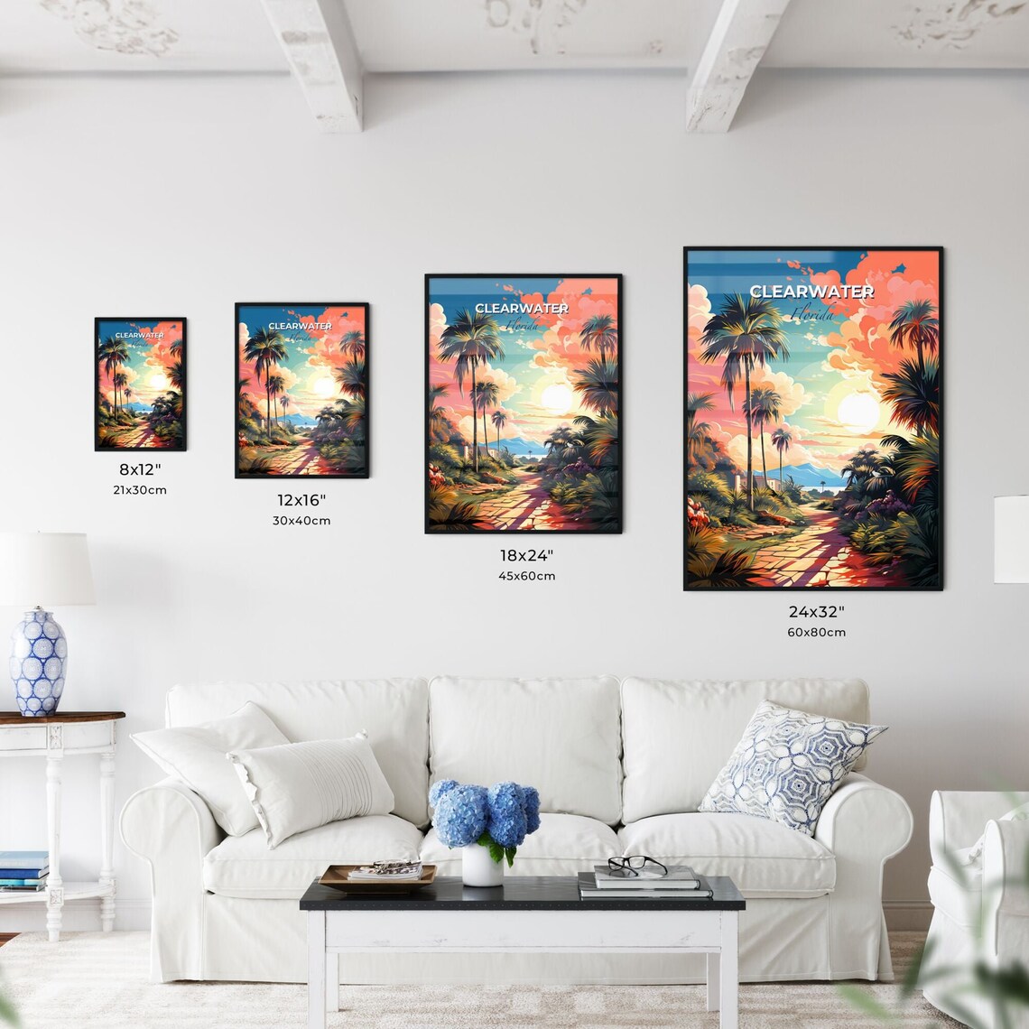 Clearwater Florida Palm Path Sunset Beach Sea Travel Poster Art - Image 3