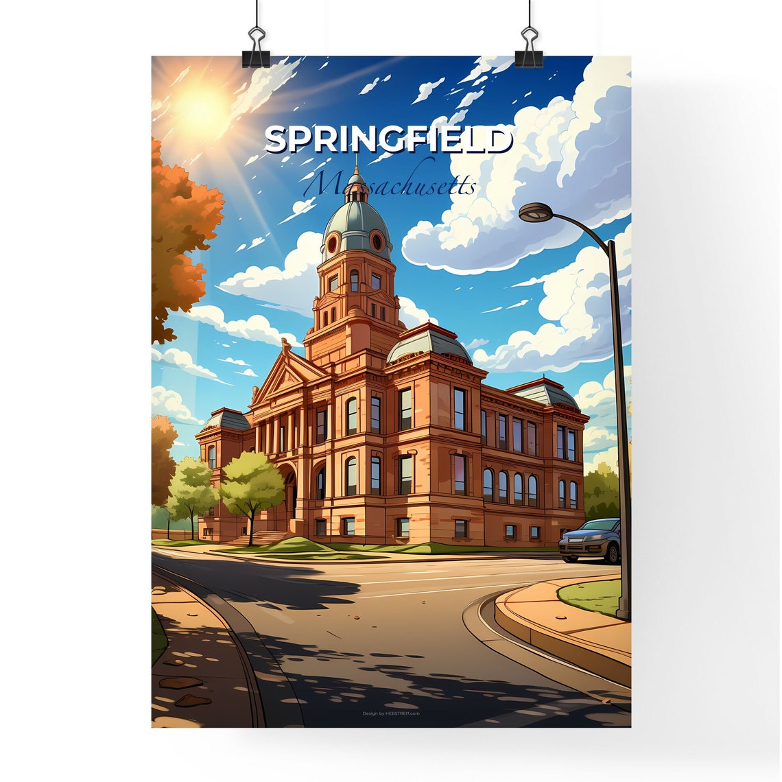 Springfield Massachusetts Historic Brick Hall Sunlit Street Poster - Image 4