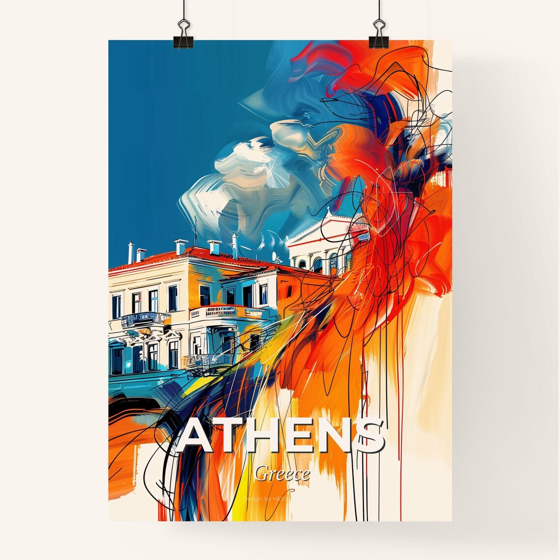 Athens Greece Vibrant Watercolor Historic City Travel Poster - Image 4
