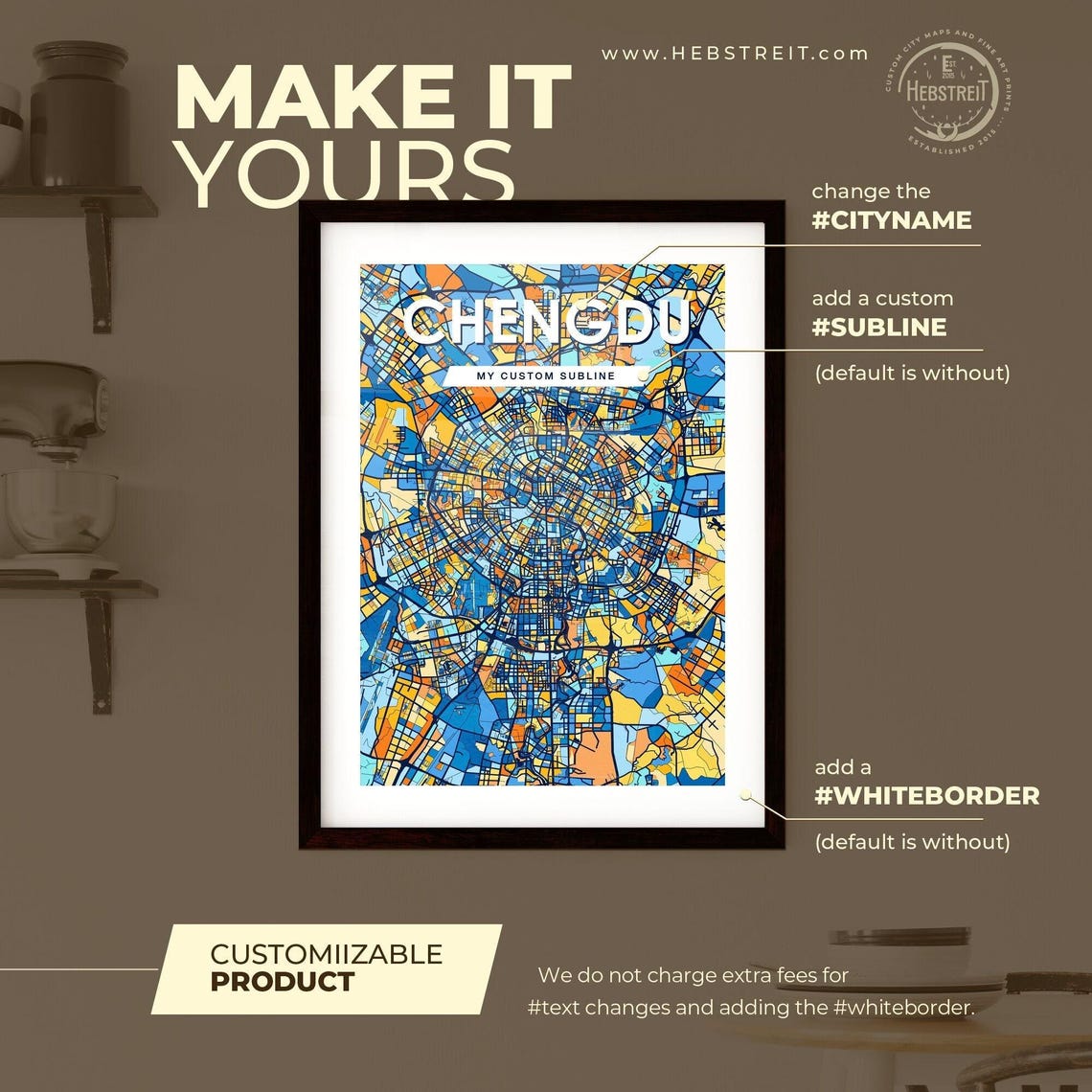 Chengdu China Bold Colorful Vibrant City Street Map Art Poster - Image 2