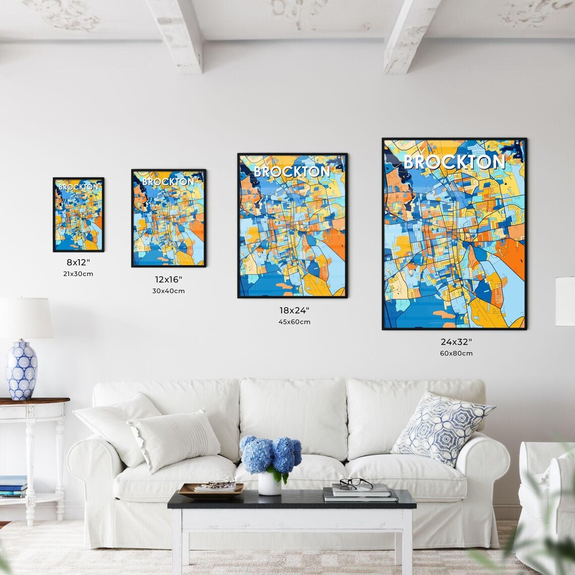 Colorful City Map Art Poster of Brockton Massachusetts for Home Decor - Image 3