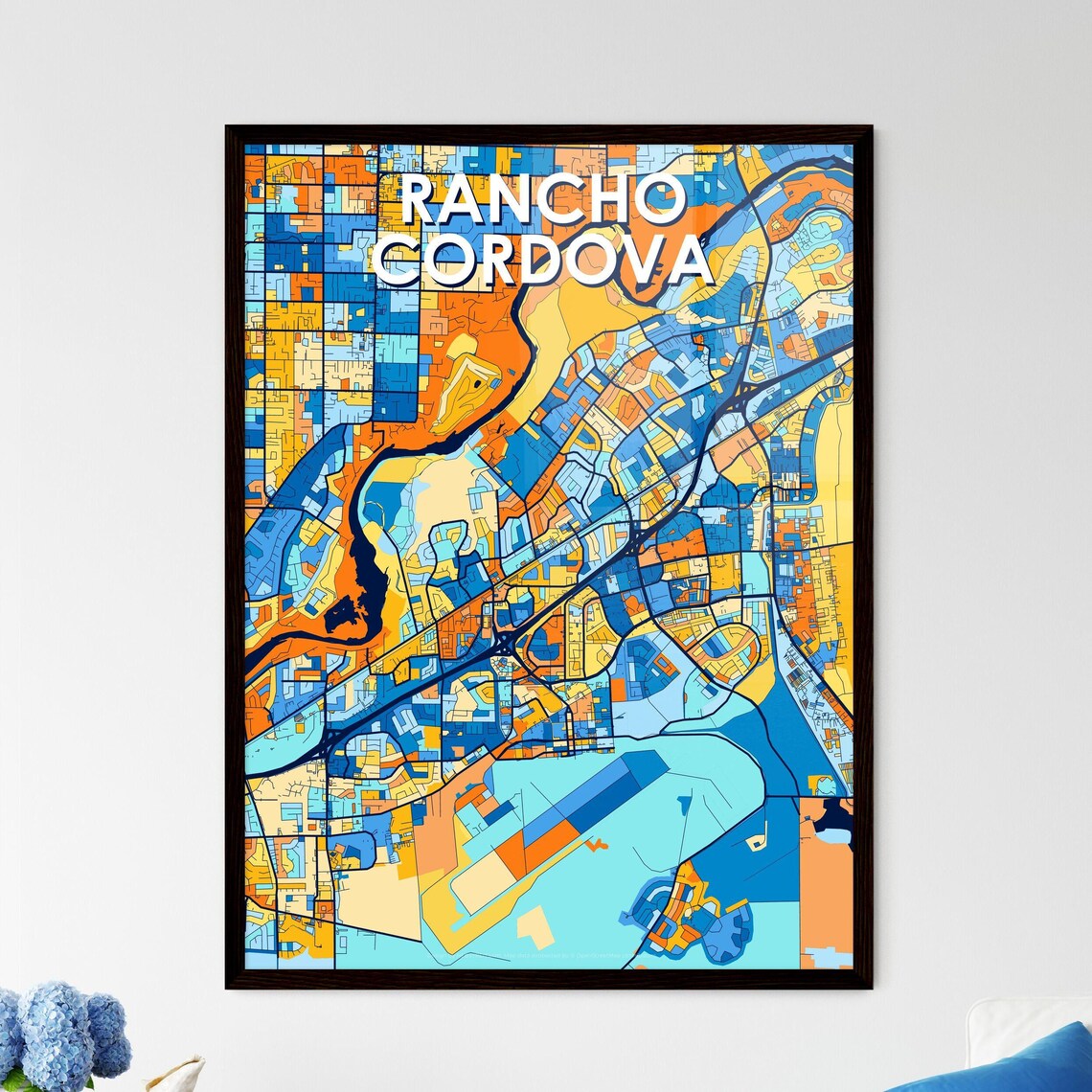 Rancho Cordova California Vibrant Colorful City Map Art Poster for Home Decor